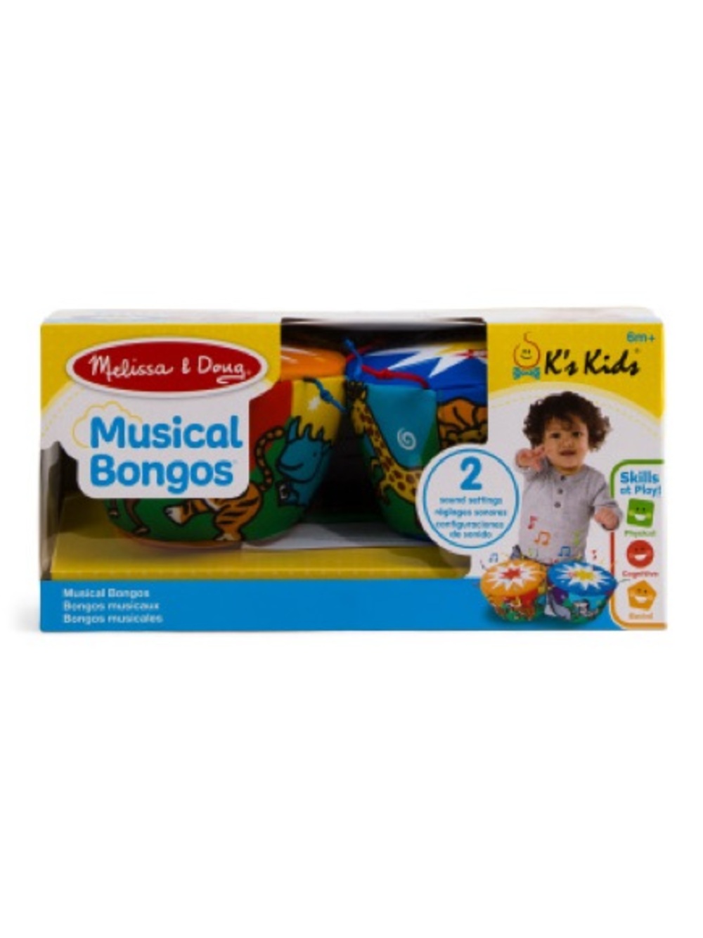 Melissa & Doug Colorful Green & Blue Musical Bongos with Animal Prints